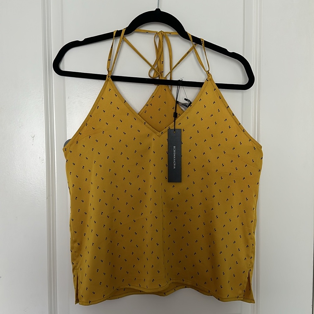 NWT BCBG Max Azria Yellow Geometric Triangle Print Top Size S